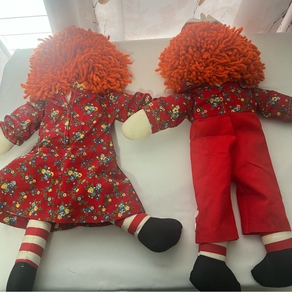 Raggedy Ann and Andy 19” Handcrafted Dolls with Orange Yarn Hair Vintage - Picture 7 of 13